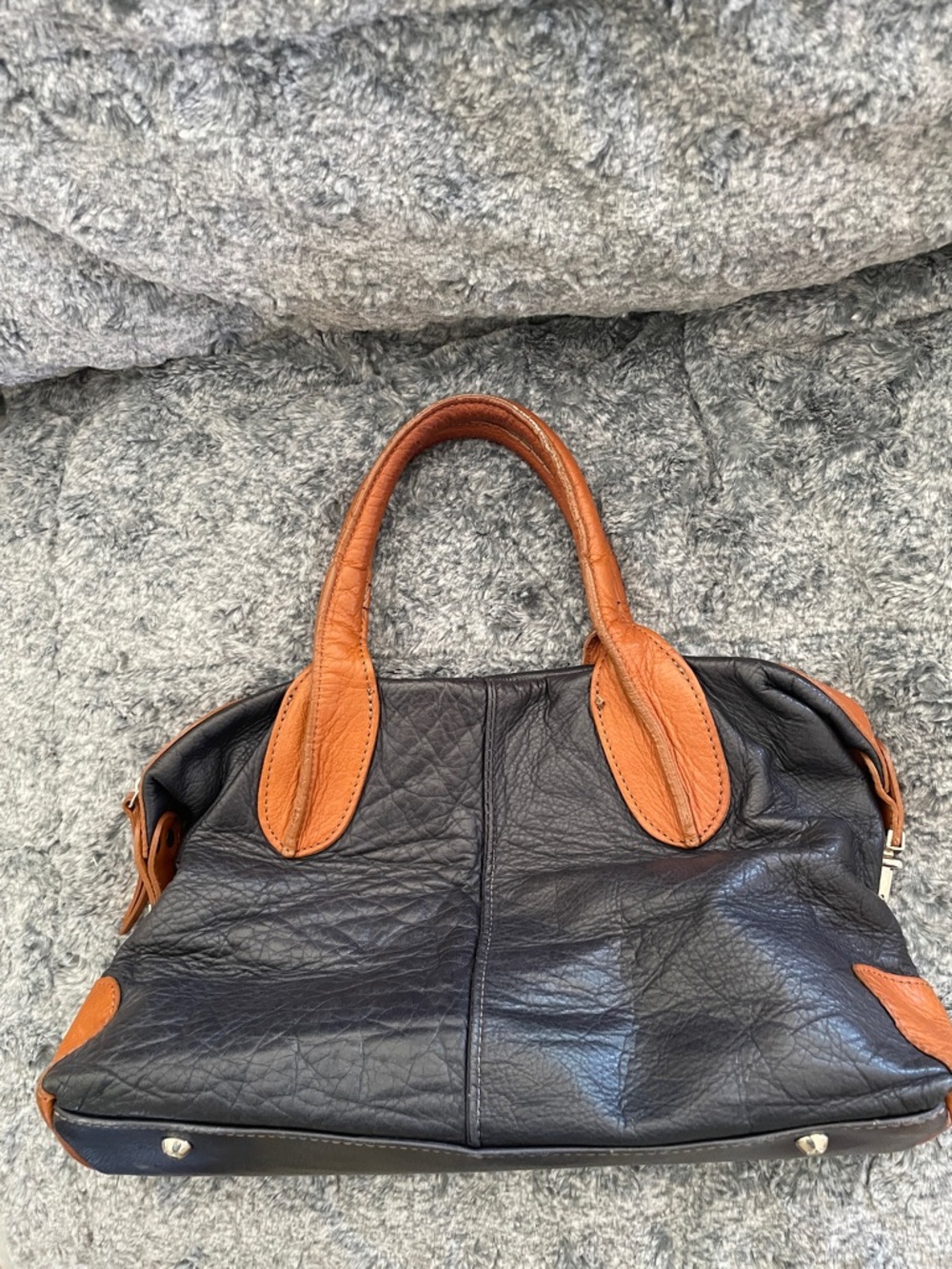Borse In Pelle Two-Tone Navy Blue and Cognac Soft Slouchy Leather Satchel